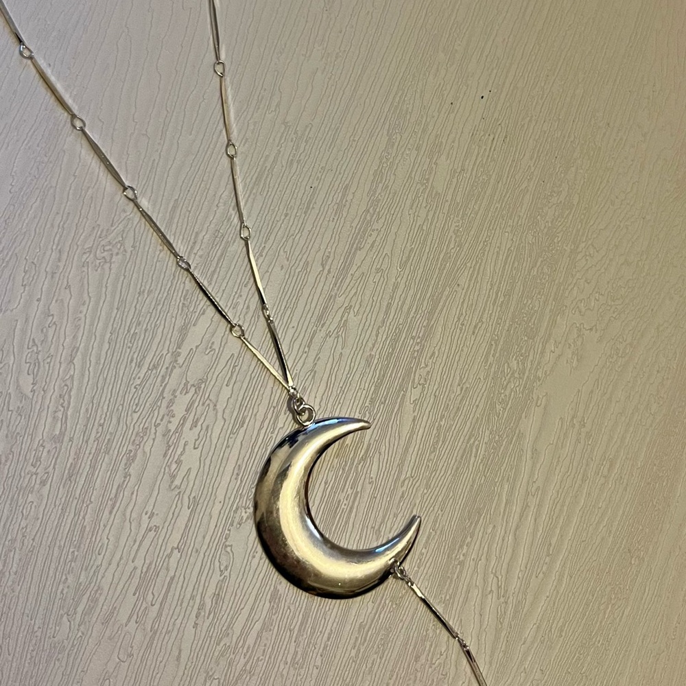 Silver Crescent Moon Pendant Necklace